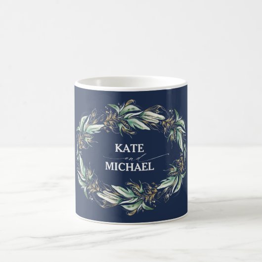 Grüne und Gold Navy Blue Wreath Elegant Kaffeetasse (Mittel)