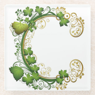 GRÜNE UND GOLD ORNAMENTAL IRISH VINE & BLÄTTER GLASUNTERSETZER