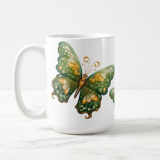 GRÜNE UND GOLD-SCHALTFLÄCHEN EINFÜGEN KAFFEETASSE (Links)