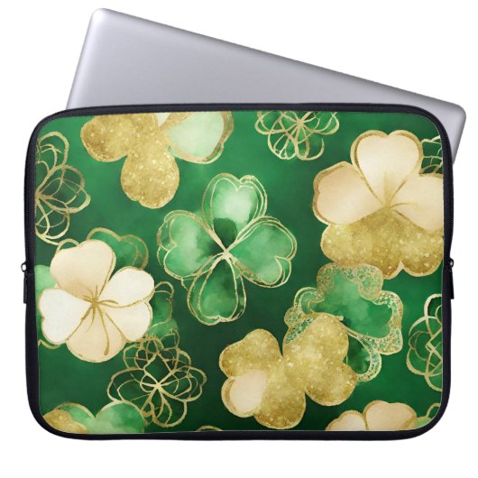 GRÜNE UND GOLD WATERCOLOR IRISH-KLEEBLATT LAPTOPSCHUTZHÜLLE (Vorderseite)