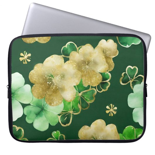 GRÜNE UND GOLD WATERCOLOR IRISH-KLEEBLATT LAPTOPSCHUTZHÜLLE (Vorderseite)
