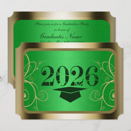 Grüne und goldene Abschlussfeier Einladung (Vorne/Hinten)