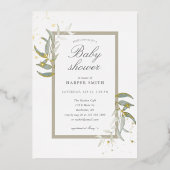 Grüne und goldene Babydusche Folieneinladung (Vorderseite)