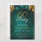 Grüne und goldene Balloons mit Rahmen 60. Geburtst Einladung (Vorderseite)