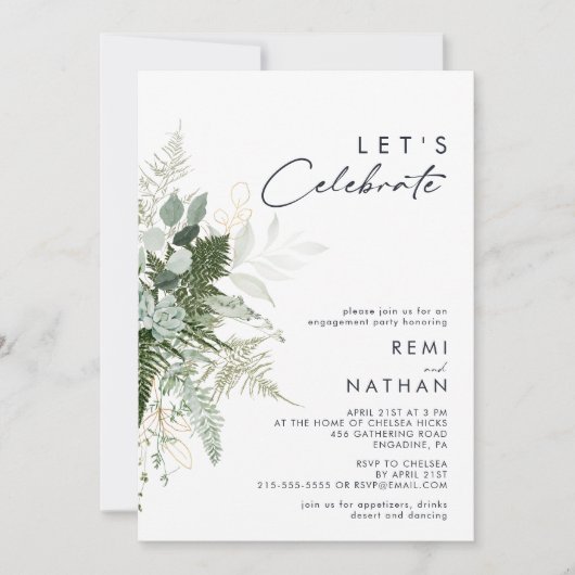 Grüne und goldene Blätter feiern Einladung (Vorderseite)