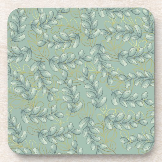 Grüne und goldene Blätter Getränkeuntersetzer (Vorderseite)