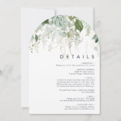 Grüne und goldene Blätter in einem Hochzeitsbogen Einladung (Rückseite)