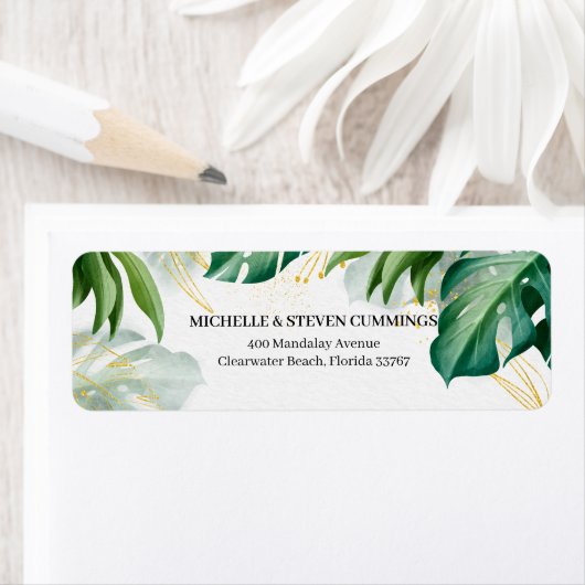 Grüne und goldene Blätter Moderne tropische Hochze (Insitu)