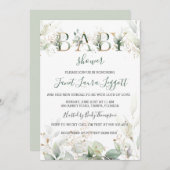 Grüne und goldene Blattspülung Kinderdusche Einladung (Vorne/Hinten)