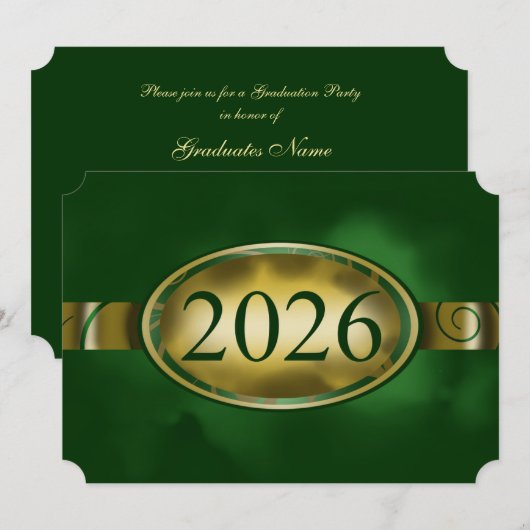 Grüne und goldene Blumen-Button-Abschlussfeier 202 Einladung (Vorne/Hinten)