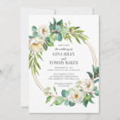 Grüne und goldene Blumen Einladung Hochzeit (Vorderseite)