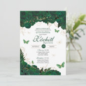 Grüne und goldene Blütenschmetterlinge Elegantes Q Einladung (Stehend Vorderseite)