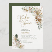 Grüne und goldene Boho Botanische Babydusche Einla Einladung (Vorne/Hinten)