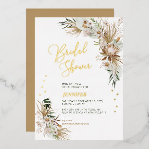 Grüne und goldene boho-botanische Brautparty Folieneinladung