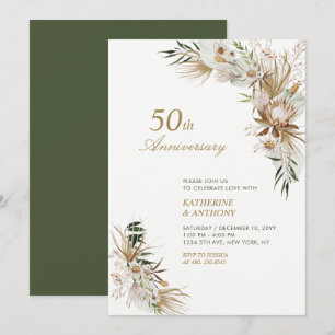 Grüne und goldene boho botanische Hochzeit Jubiläu Einladung