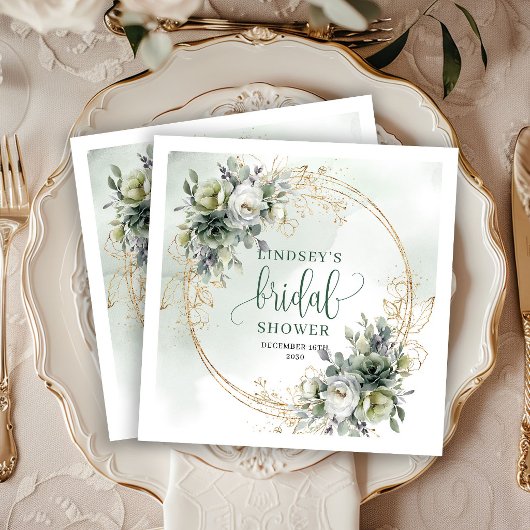 Grüne und goldene Boho-Braut-Partyservietten Serviette