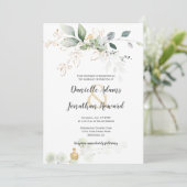 Grüne und goldene Botanicals-Gold-Glitzern Hochzei Einladung (Stehend Vorderseite)