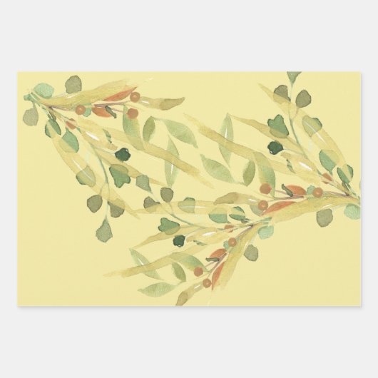 Grüne und goldene botanische Aquarellfarbe Geschenkpapier Set (Vorderseite 3)