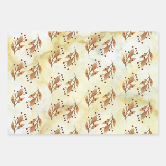 Grüne und goldene botanische Aquarellfarbe Geschenkpapier Set (Vorderseite 2)