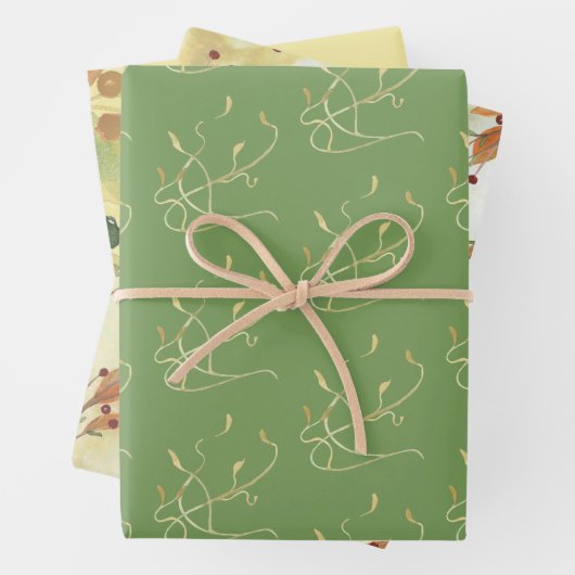 Grüne und goldene botanische Aquarellfarbe Geschenkpapier Set (Beispiel)