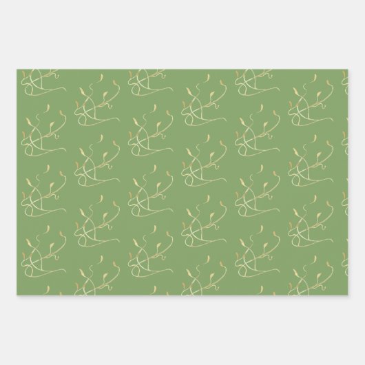 Grüne und goldene botanische Aquarellfarbe Geschenkpapier Set (Vorderseite)