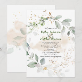 Grüne und goldene Botanische Hochzeit | Einladung