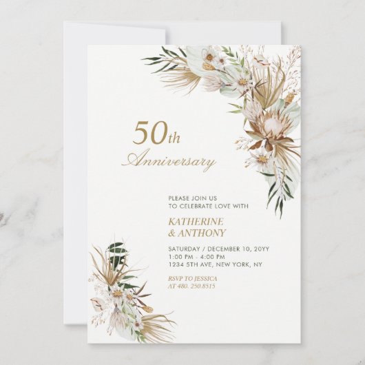 Grüne und goldene botanische Hochzeit Einladung (Vorderseite)