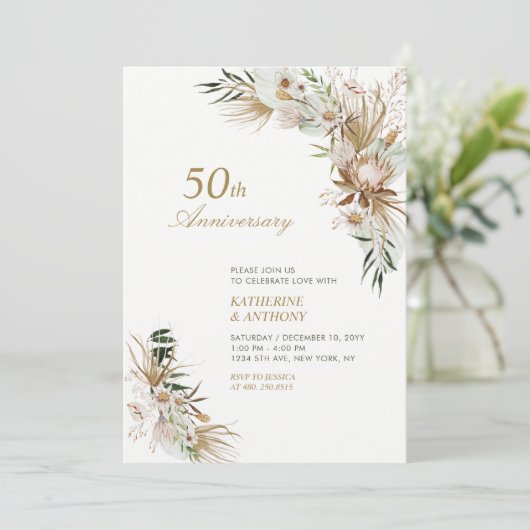 Grüne und goldene botanische Hochzeit Einladung (Stehend Vorderseite)