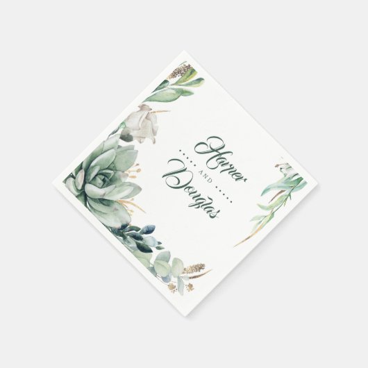 Grüne und goldene Botanische Hochzeit Serviette (Ecke)