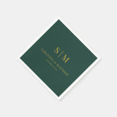 Grüne und goldene einfache Couple-Initials Hochzei Serviette (Ecke)