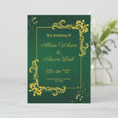 Grüne und goldene Einladung zur Hochzeit (Stehend Vorderseite)