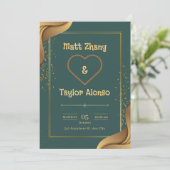Grüne und goldene Einladung zur Hochzeit (Stehend Vorderseite)