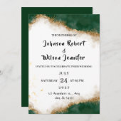 Grüne und goldene Einladung zur Hochzeit (Vorne/Hinten)