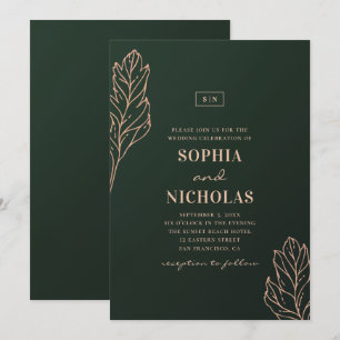 Grüne und goldene elegante Hochzeit. Smaragd botan Einladung