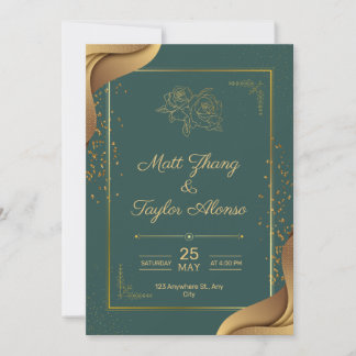 Grüne und goldene elegante Hochzeitseinladung Einladung