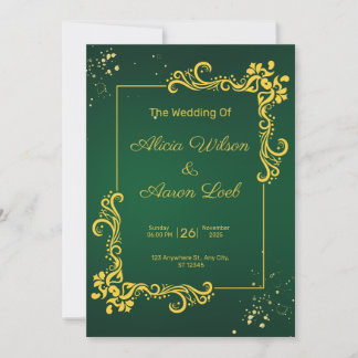 Grüne und goldene elegante Hochzeitseinladung Einladung