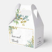 Grüne und goldene Eukalyptus-Aquarellfarbe Geschenkschachtel (Rückseite)