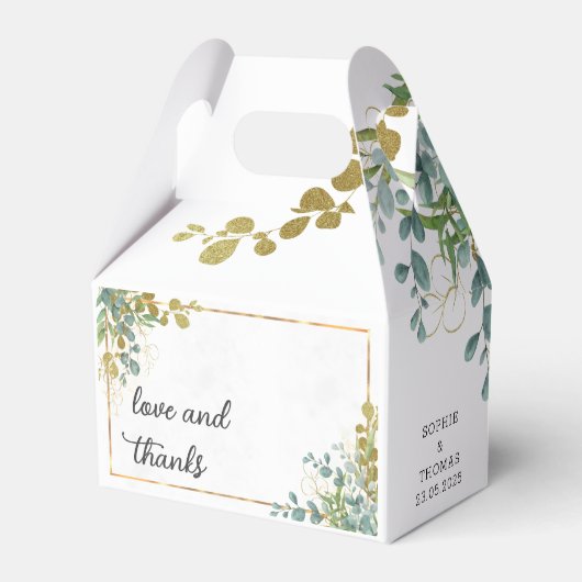 Grüne und goldene Eukalyptus-Aquarellfarbe Geschenkschachtel (Vorderseite)