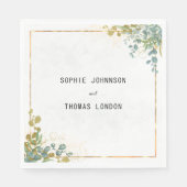 Grüne und goldene Eukalyptus-Aquarellfarbe Serviette (Vorderseite)