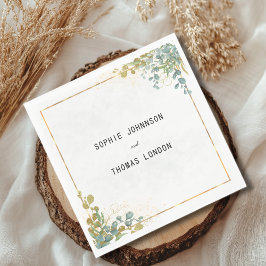 Grüne und goldene Eukalyptus-Aquarellfarbe Serviette