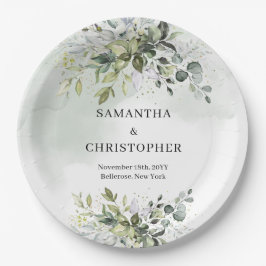 Grüne und goldene Eukalyptusblätterchic Pappteller