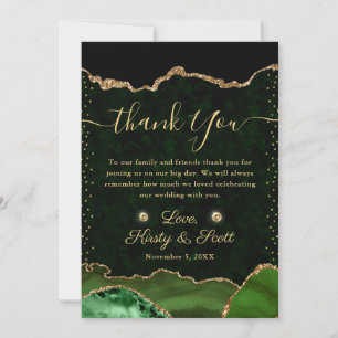 Grüne und goldene falsche Glitter-Achat-Hochzeit Dankeskarte