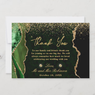 Grüne und goldene falsche Glitter-Achat-Hochzeit Dankeskarte