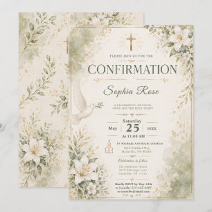 Grüne und goldene Firmbestätigung Einladung