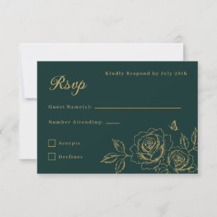 Grüne und goldene florale Quinceañera-RSVP RSVP Karte
