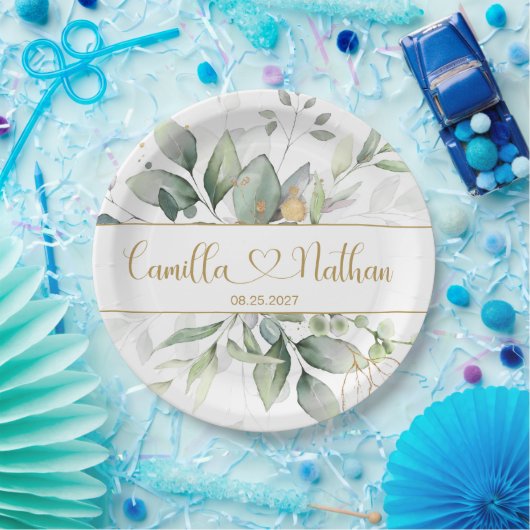 Grüne und goldene Foliage  Pappteller (Party)