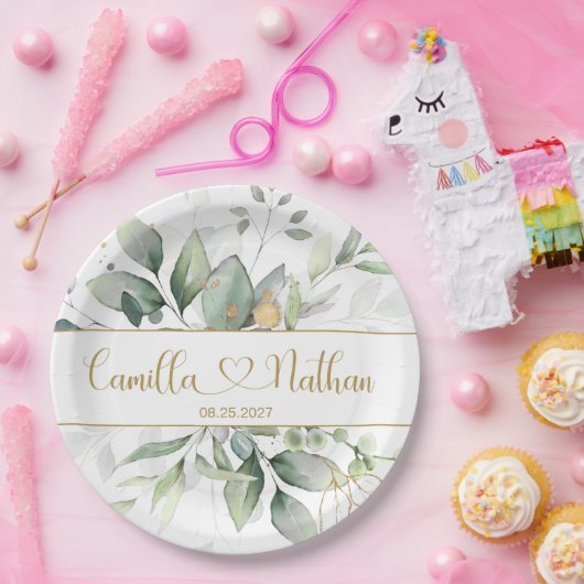 Grüne und goldene Foliage  Pappteller (Party)