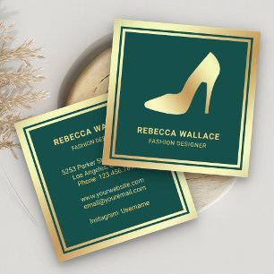 Grüne und goldene Folien-High-Heels Stilettos Quadratische Visitenkarte