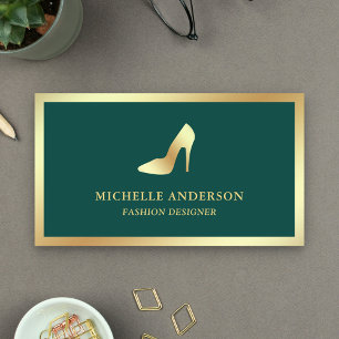 Grüne und goldene Folien-High-Heels Stilettos Visitenkarte