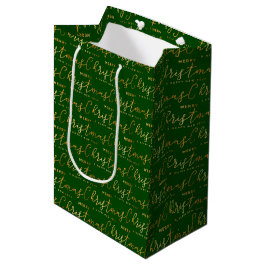 Grüne und goldene Frohe Weihnachten Wortkunst Mittlere Geschenktüte